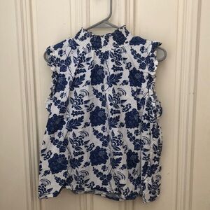 Floral Sleeveless Top in Blue and White